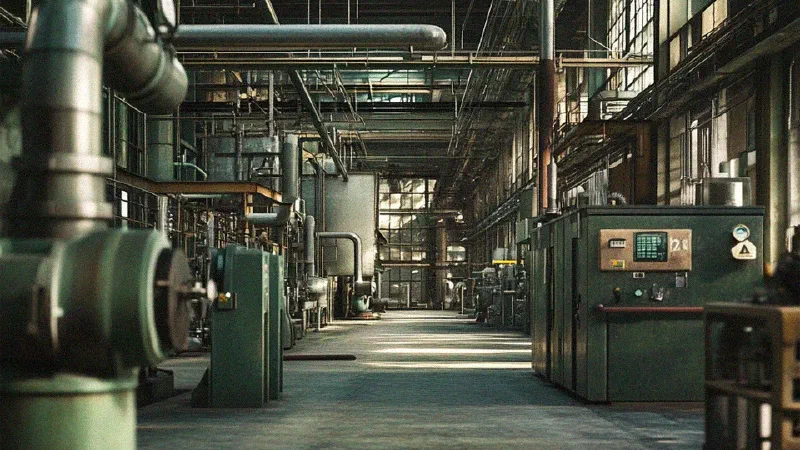 Industrial plant interior with electrical control cabinets